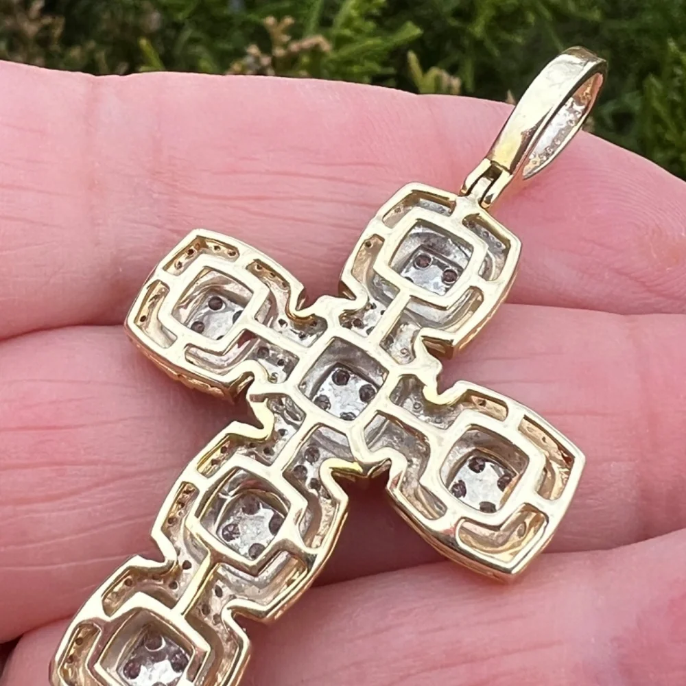 LARGE 10K YELLOW GOLD STATEMENT DIAMOND CROSS  PENDANT ONE OF A KIND CUSTOM MADE - Picture 13 of 16